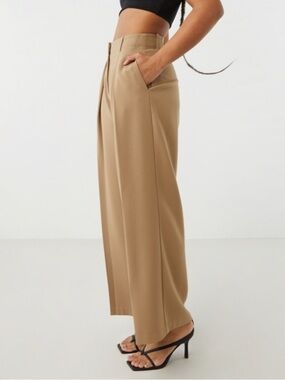 Oak + Fort Wide Leg Trouser Pants Size 8 Tan Brown